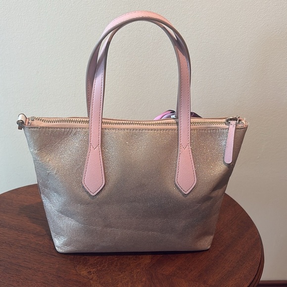 Kate Spade  Glitter satchel  leather gold glitter  pink handles  Sweet  GUC - Picture 6 of 17